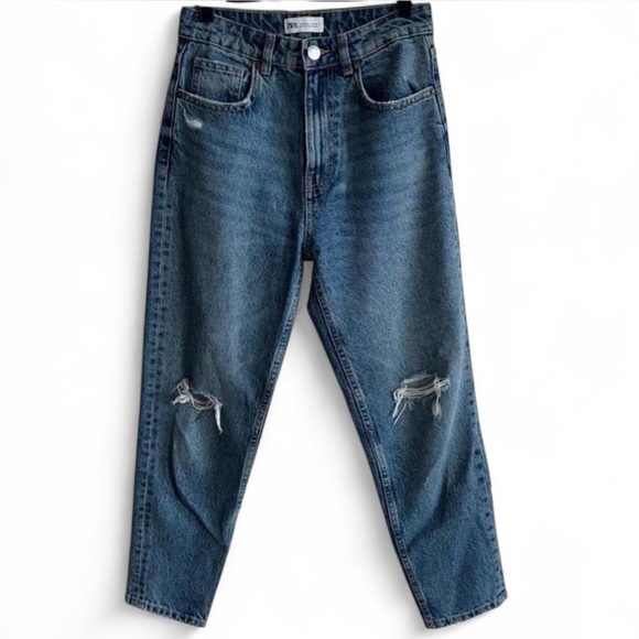 ZARA Distressed Mom Fit Blue Jeans Size 4 - Picture 1 of 8